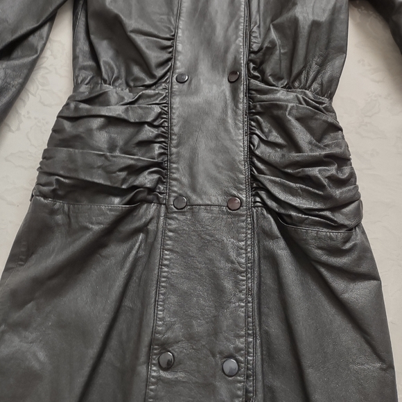 Leather ruched vintage trench dress  double breasted - Picture 11 of 16